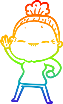 rainbow gradient line drawing of a cartoon peaceful old woman png