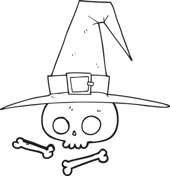 drawn black and white cartoon witch hat with skull png