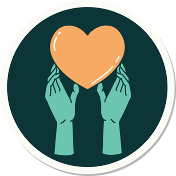 sticker of tattoo in traditional style of hands reaching for a heart png