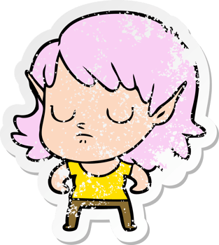 distressed sticker of a cartoon elf girl png