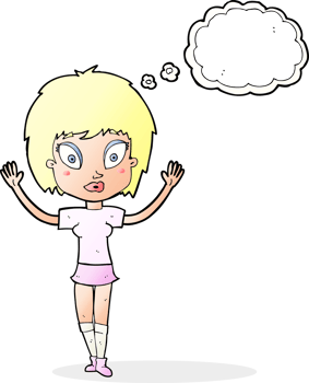 cartoon pretty girl with thought bubble png