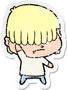 distressed sticker of a cartoon boy with untidy hair png