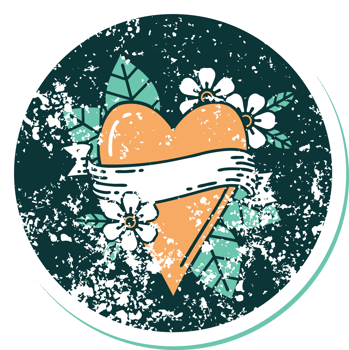 iconic distressed sticker tattoo style image of a heart and banner png