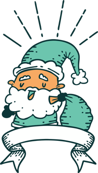 scroll banner with tattoo style santa claus christmas character with sack png