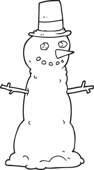 drawn black and white cartoon snowman in top hat png