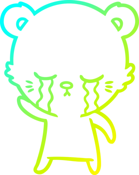 cold gradient line drawing of a crying cartoon bear png