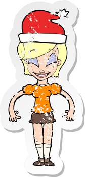 retro distressed sticker of a cartoon woman ready for christmas png