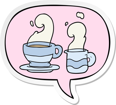 cartoon cup of coffee with speech bubble sticker png