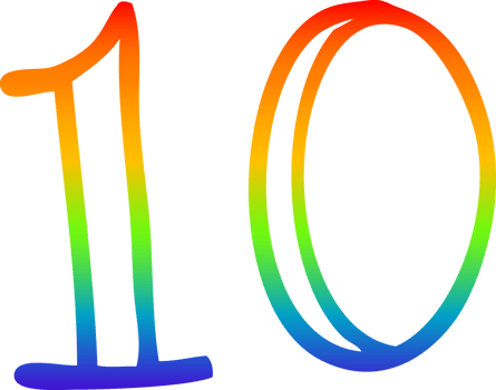 rainbow gradient line drawing of a cartoon number 10 png