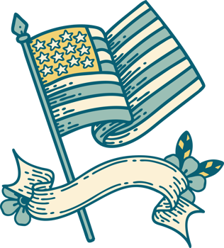 traditional tattoo with banner of the american flag png