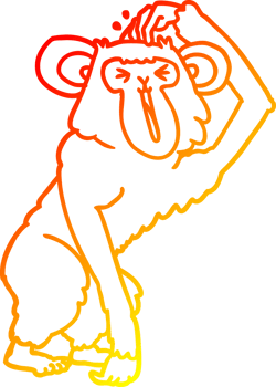 warm gradient line drawing of a cartoon chimp scratching head png