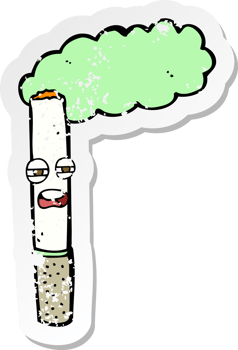 retro distressed sticker of a cartoon happy cigarette png
