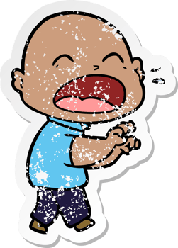 distressed sticker of a cartoon shouting bald man png