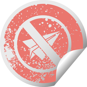 distressed circular peeling sticker symbol of a no paper aeroplanes allowed png