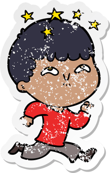 distressed sticker of a cartoon amazed boy png