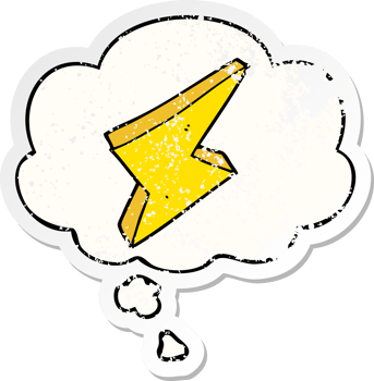 cartoon lightning with thought bubble as a distressed worn sticker png