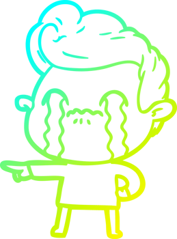 cold gradient line drawing of a cartoon man crying png