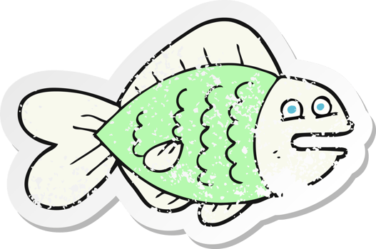 retro distressed sticker of a cartoon funny fish png