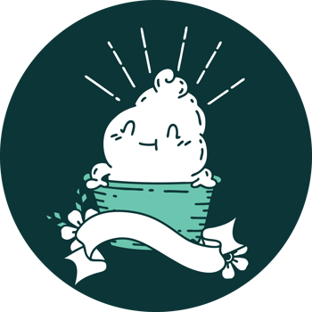 icon of a tattoo style ice cream character png