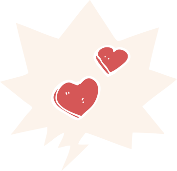 cartoon love hearts with speech bubble in retro style png