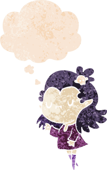 cartoon vampire with thought bubble in grunge distressed retro textured style png