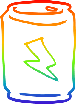 rainbow gradient line drawing of a cartoon can of energy drink png