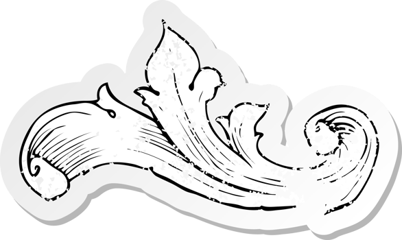 retro distressed sticker of a traditional hand drawn floral swirl png