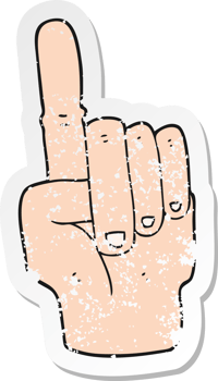 retro distressed sticker of a cartoon pointing hand png