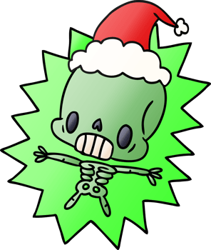 hand drawn christmas gradient cartoon of kawaii skeleton png