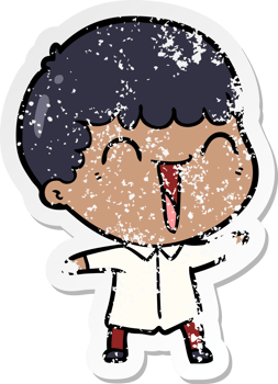 distressed sticker of a cartoon happy man png
