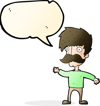 cartoon man with mustache waving with speech bubble png