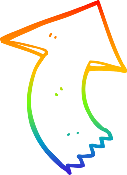 rainbow gradient line drawing of a cartoon pointing arrow png