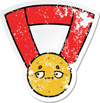 distressed sticker of a cute cartoon gold medal png
