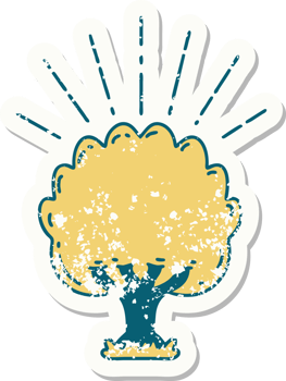 worn old sticker of a tattoo style tree png