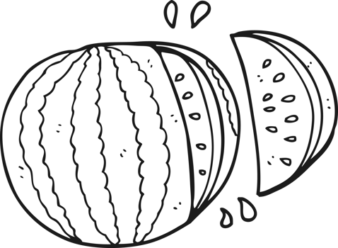 hand drawn black and white cartoon watermelon png