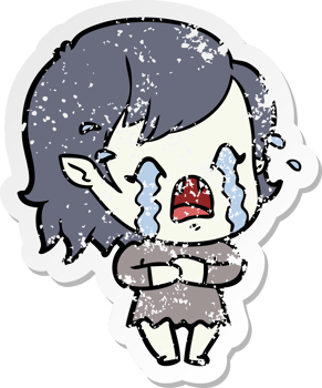 distressed sticker of a cartoon crying vampire girl png