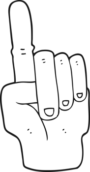 hand drawn black and white cartoon pointing hand png