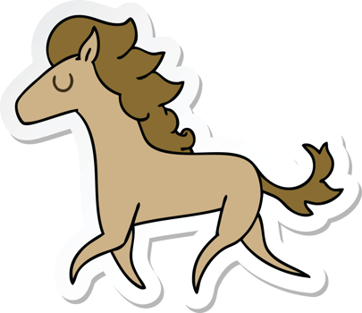 sticker of a quirky hand drawn cartoon running horse png
