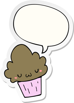 cartoon cupcake with face with speech bubble sticker png