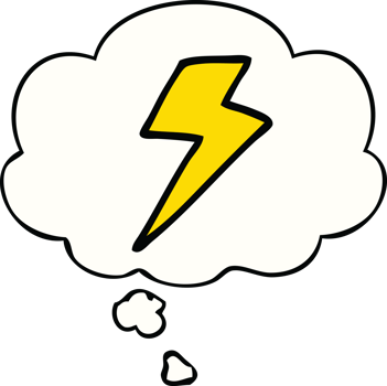 cartoon lightning bolt with thought bubble png