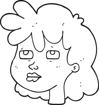 hand drawn black and white cartoon female face png