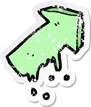 retro distressed sticker of a cartoon slimy pointing arrow symbol drawing png