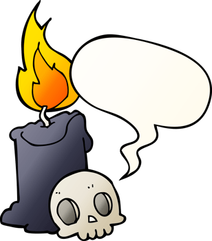 cartoon skull and candle with speech bubble in smooth gradient style png