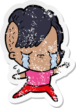 distressed sticker of a cartoon crying girl png