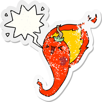cartoon flaming hot chili pepper with speech bubble distressed distressed old sticker png