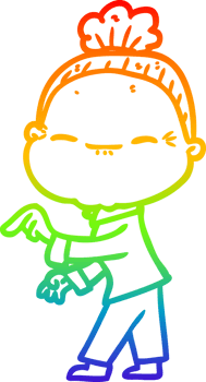 rainbow gradient line drawing of a cartoon peaceful old woman png
