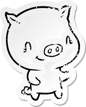 distressed sticker of a cartoon pig png