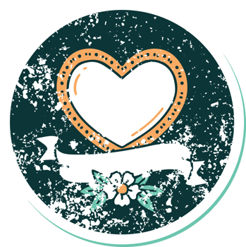 iconic distressed sticker tattoo style image of a heart and banner png