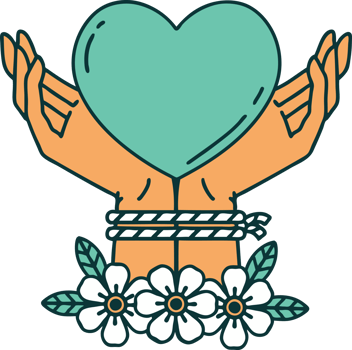 iconic tattoo style image of tied hands and a heart png