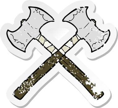 retro distressed sticker of a cartoon crossed axes png